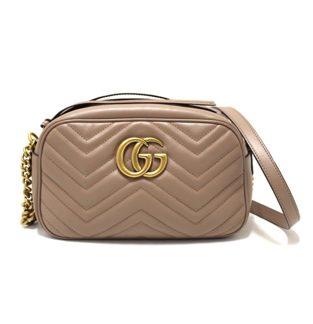 Gucci GG Marmont Chevron Camera Crossbody Bag Purse Porcelain Rose Lion Trap